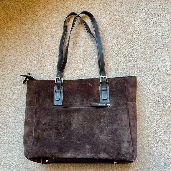 Vintage Pamela McCoy Wavy Color Block Genuine Suede Tote - Picture 2 of 13